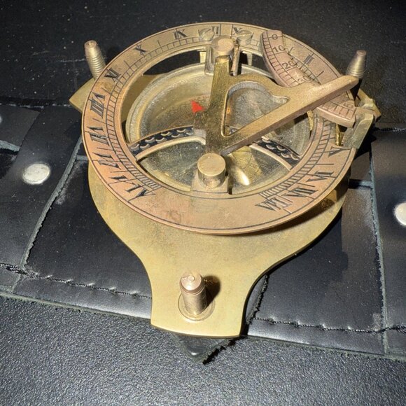 Sundial Wrist Watch Brass Compass & Leather Straps Nautical Steampunk Handmade - Picture 14 of 16